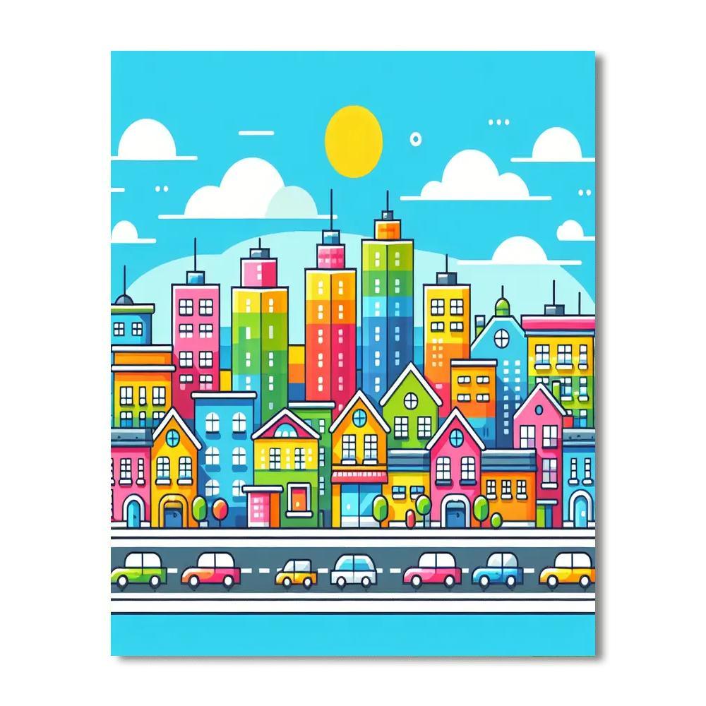 Rainbow Cityscape Fun Paint By Color