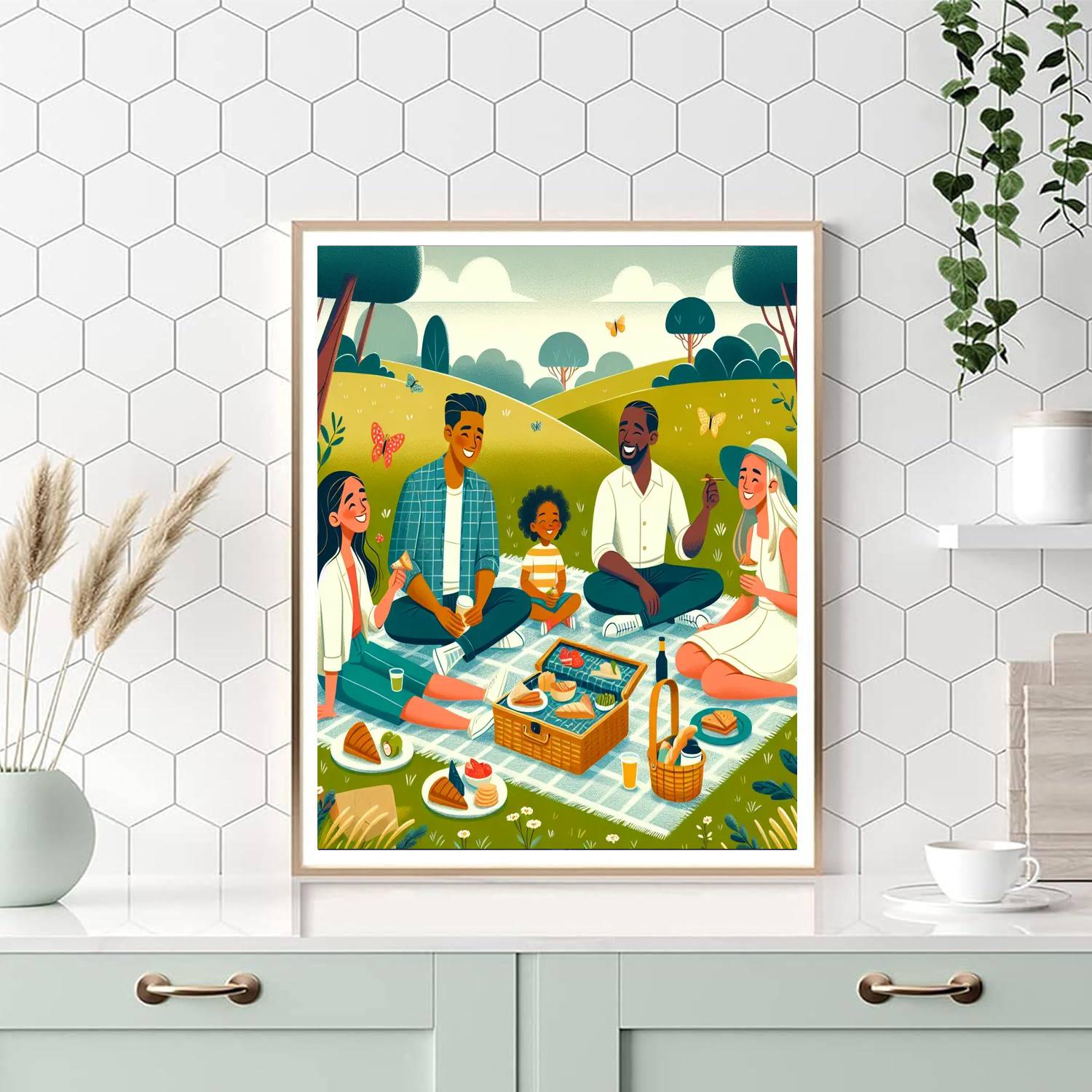 Peaceful Meadow Picnic Painting Number Kit
