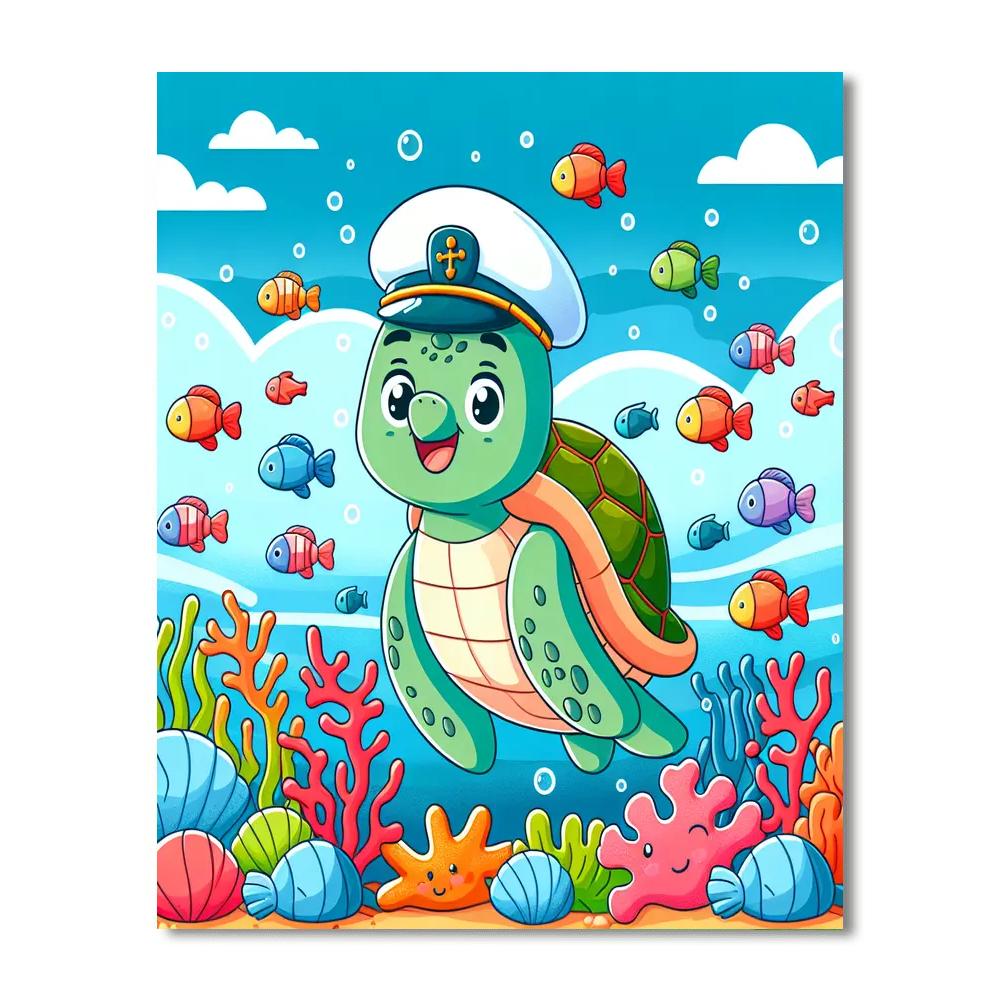 Undersea Expedition With Captain Sea Turtle Number Painting