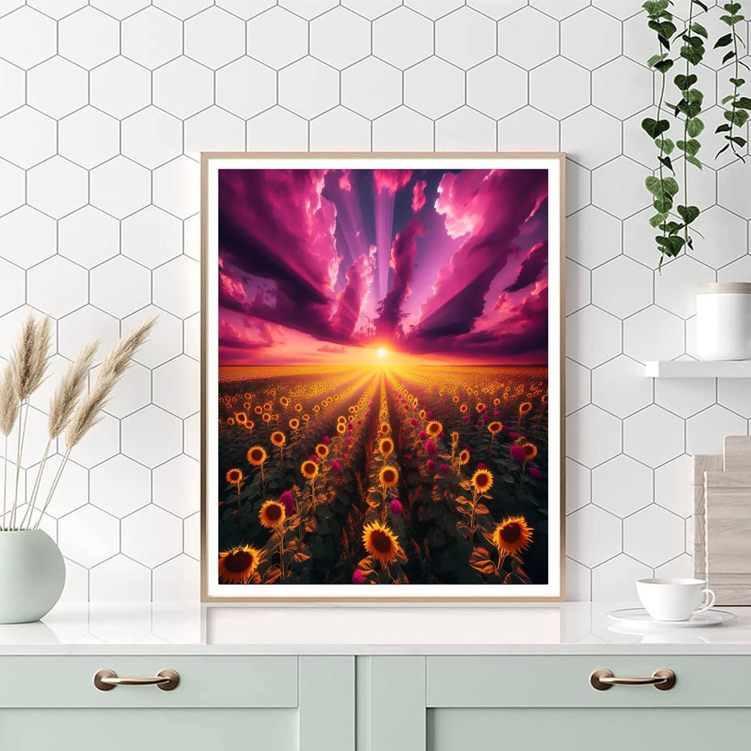 Magenta Sunflower Fields Painting By Numbers Kit