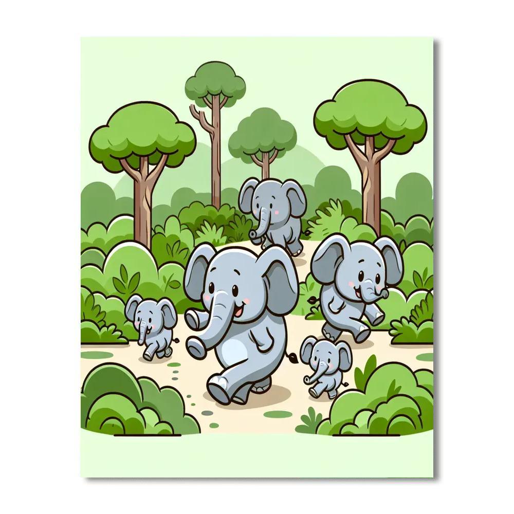 Energetic Elephants Paint By Numbers Art
