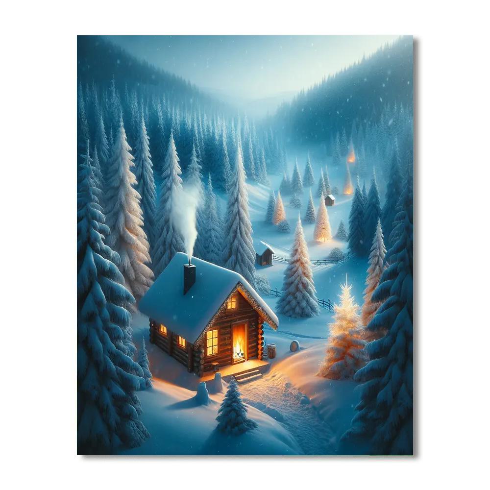Peaceful Winter Cabin Retreat Paint By Numbers Kits