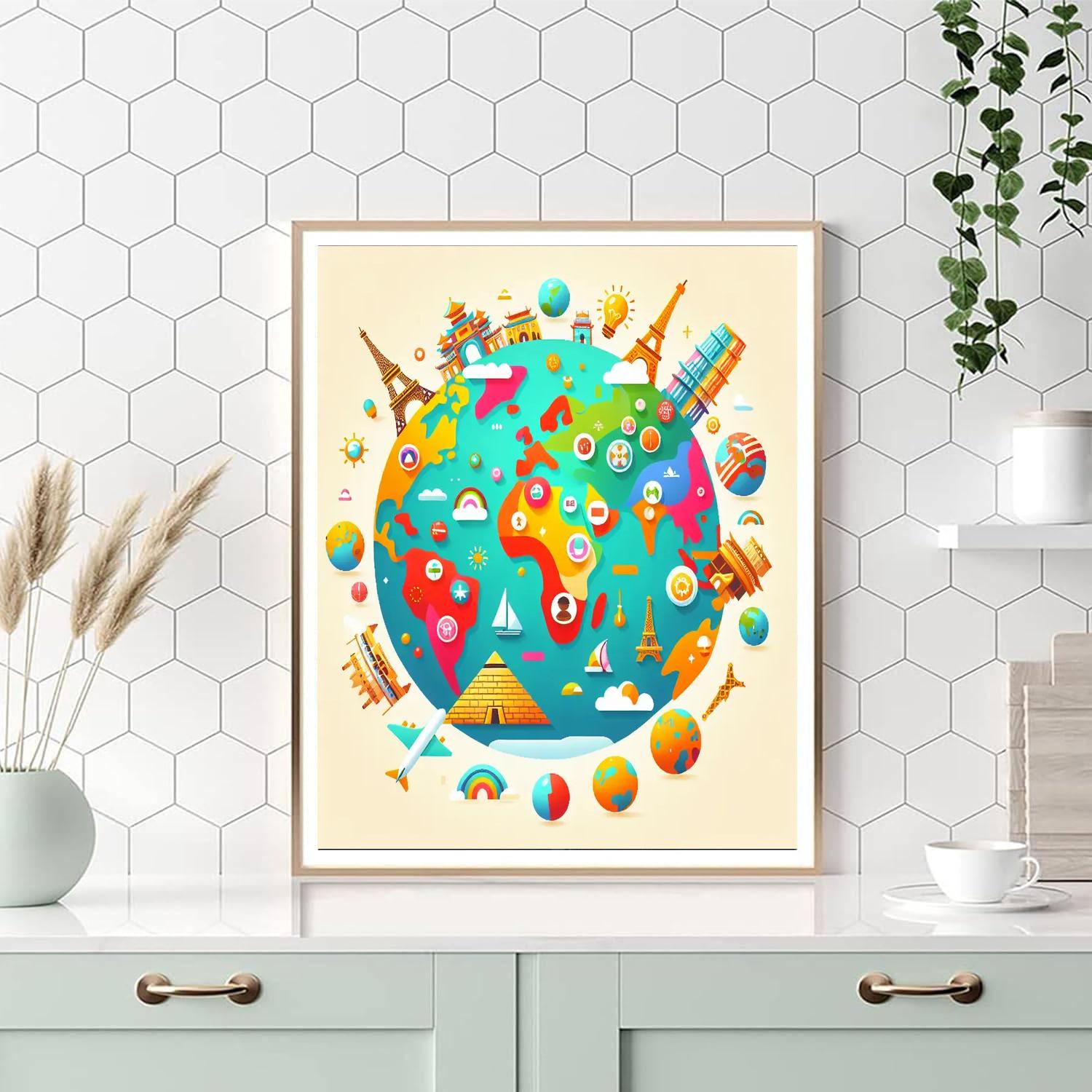 World Explorer Map Number Painting