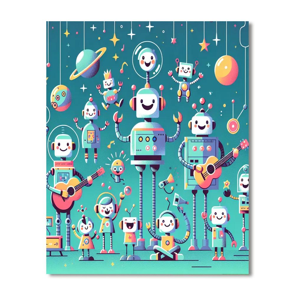Friendly Robot Family Paint By Color