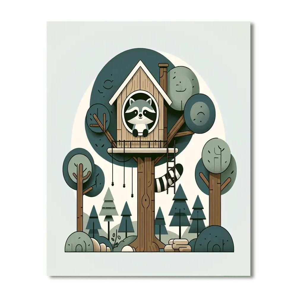 Treehouse Raccoon Number Painting