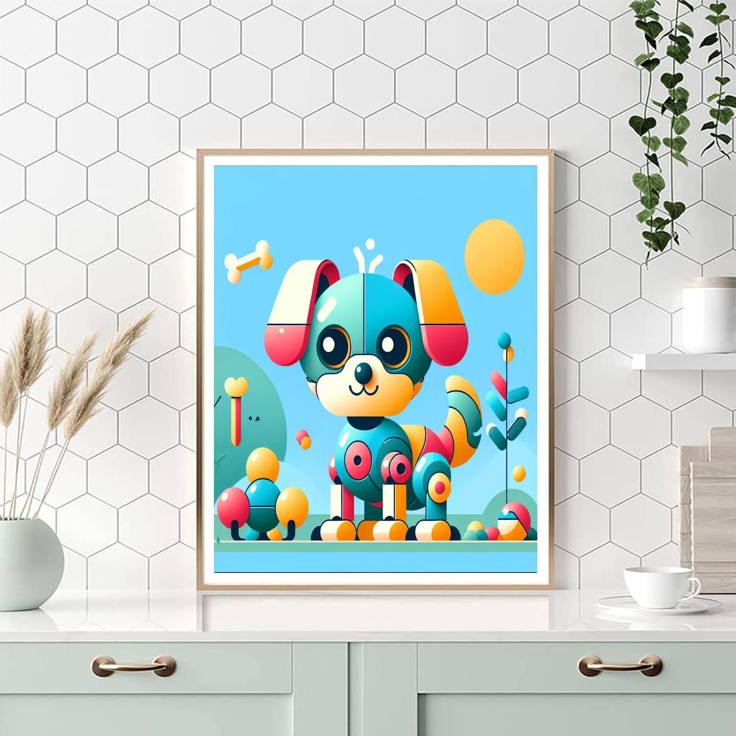 Cute Robot Dog Painting By Numbers Kit