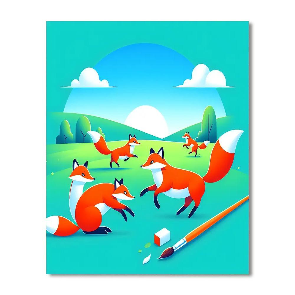 Radiant Red Fox Frolic Number Painting