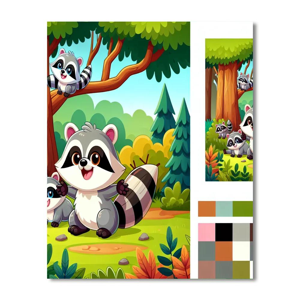 Roaming Raccoons Painting Number Kit