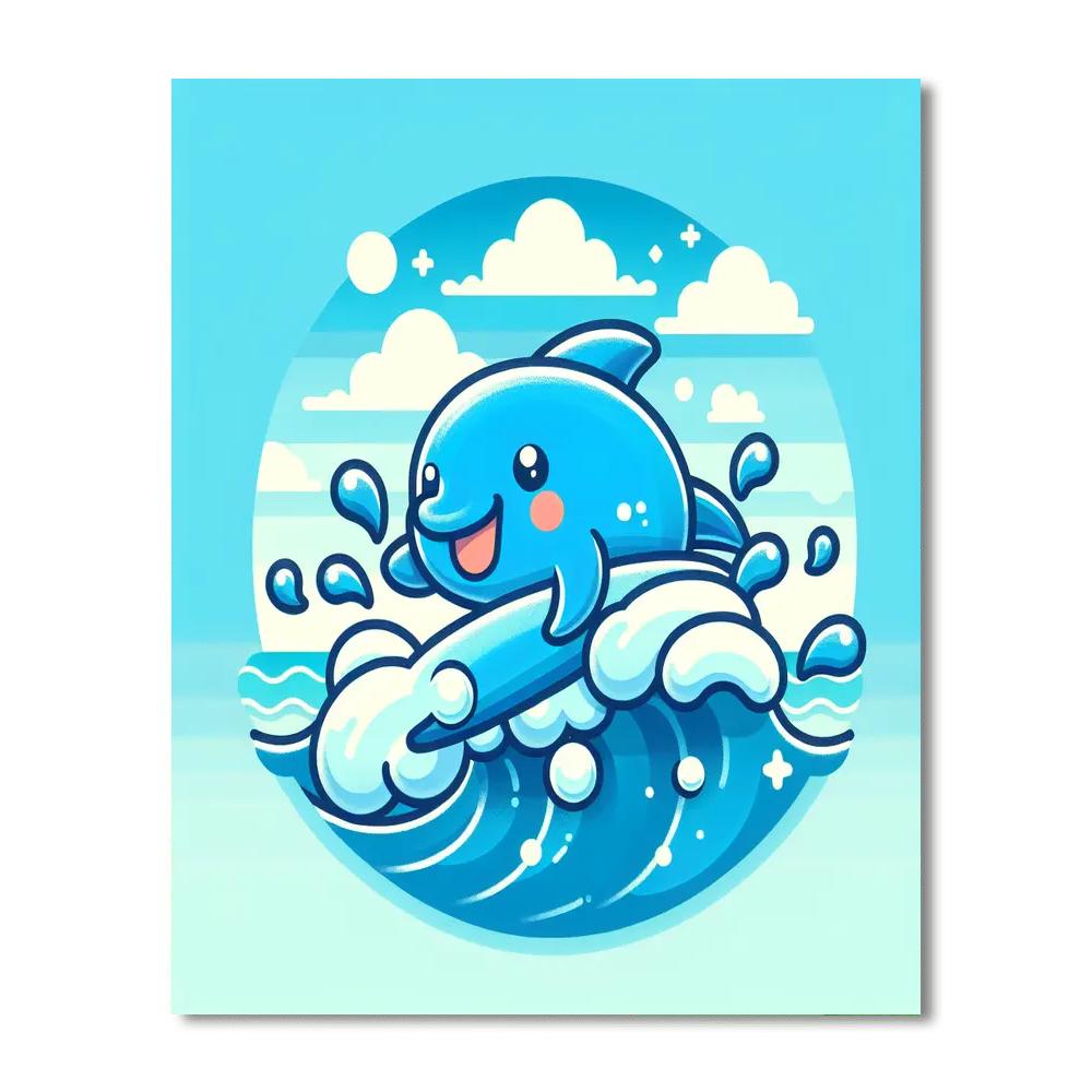 Happily Surfing Dolphin DIY Paint By Numbers