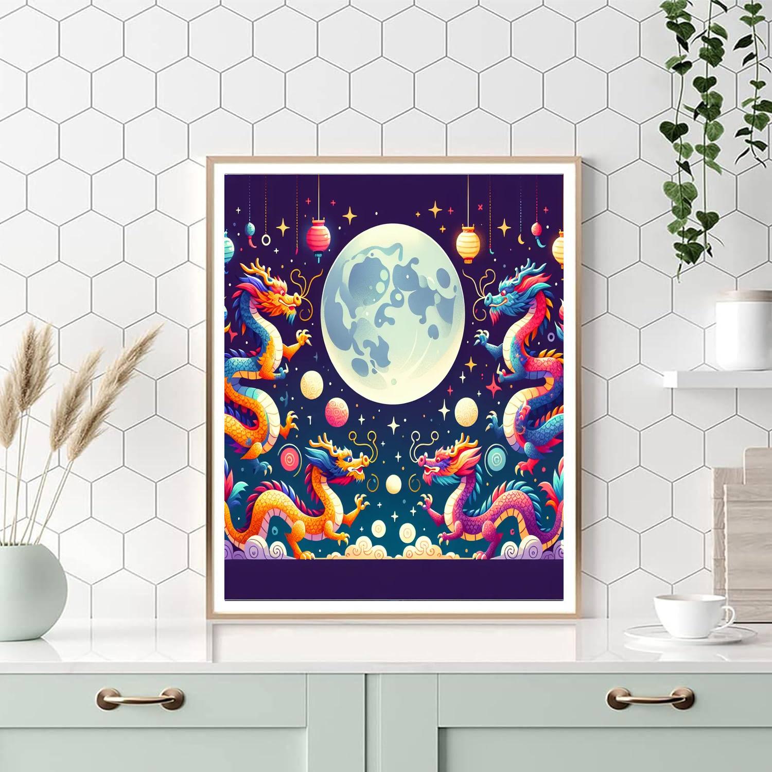 Dancing Dragons' Lunar Celebration Number Painting
