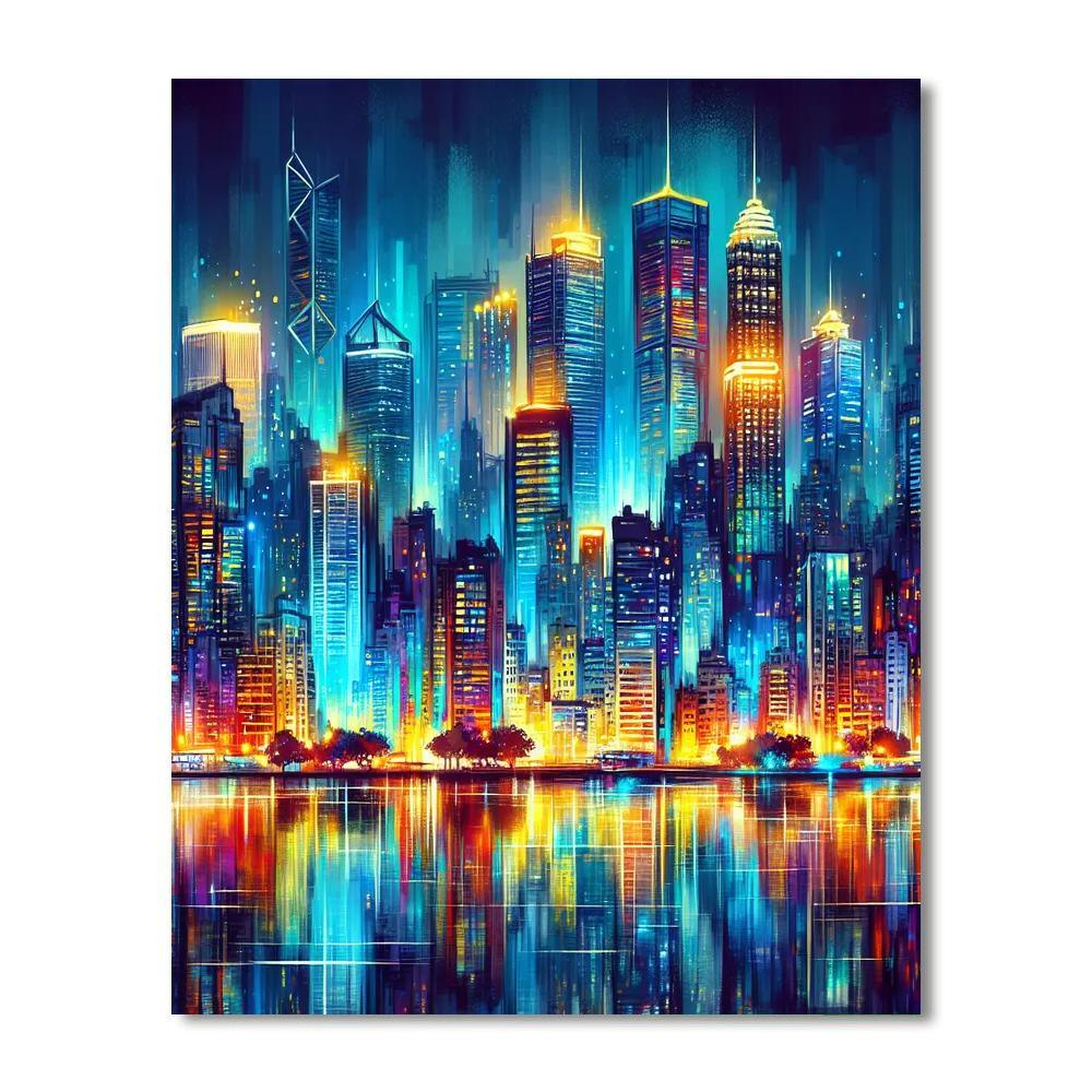 Vivid City Lights Skyline Paint By Color