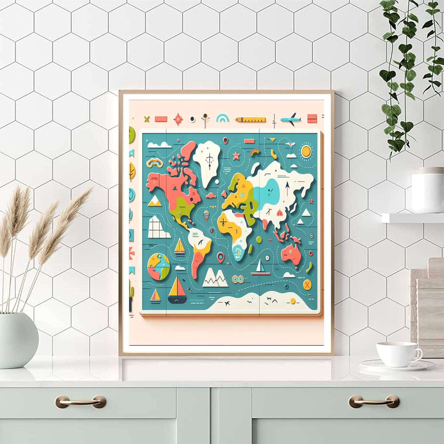 Explorer's World Map Numbered Painting Kits