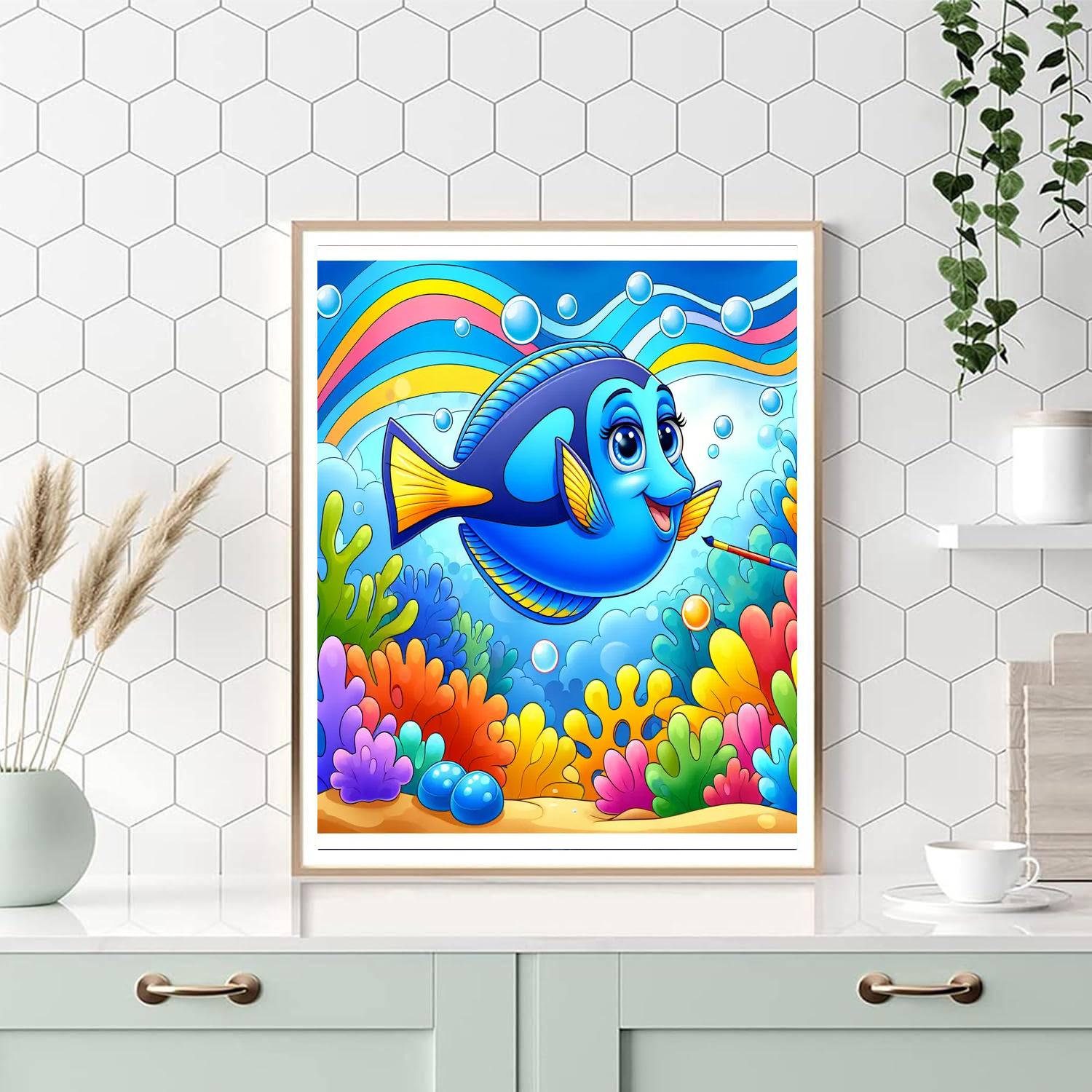 Bright Blue Tang Paint By Numbers Art