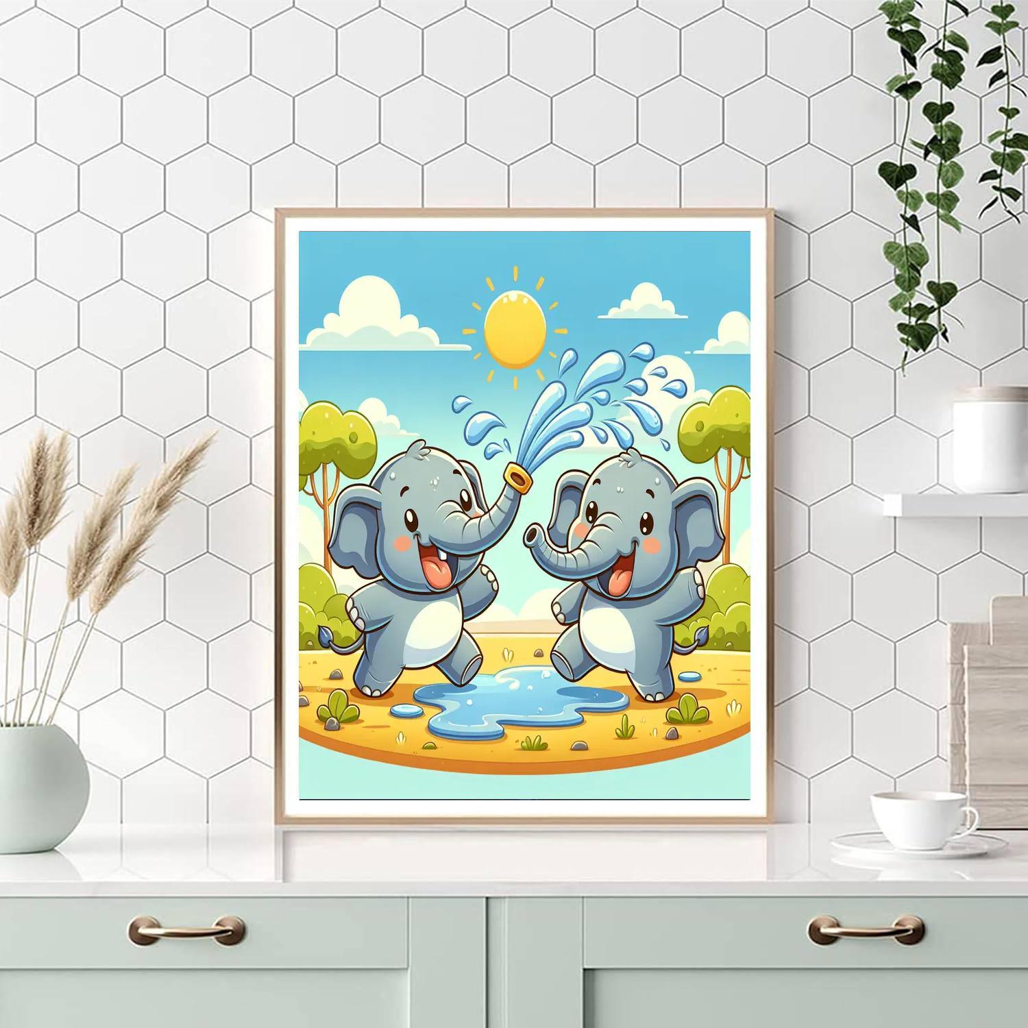 Excited Elephants Paint By Numbers Art