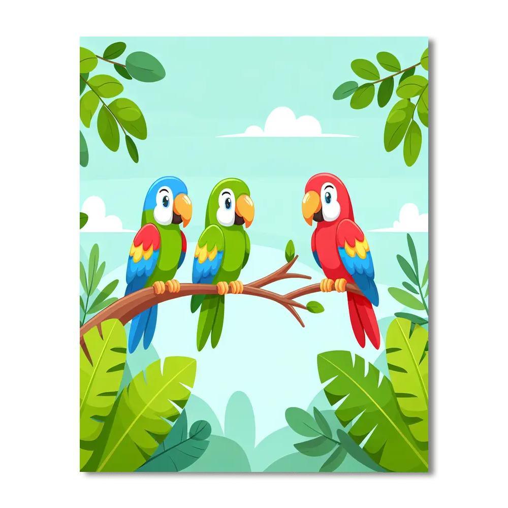Joyful Parade Of Parrots Paint By Color