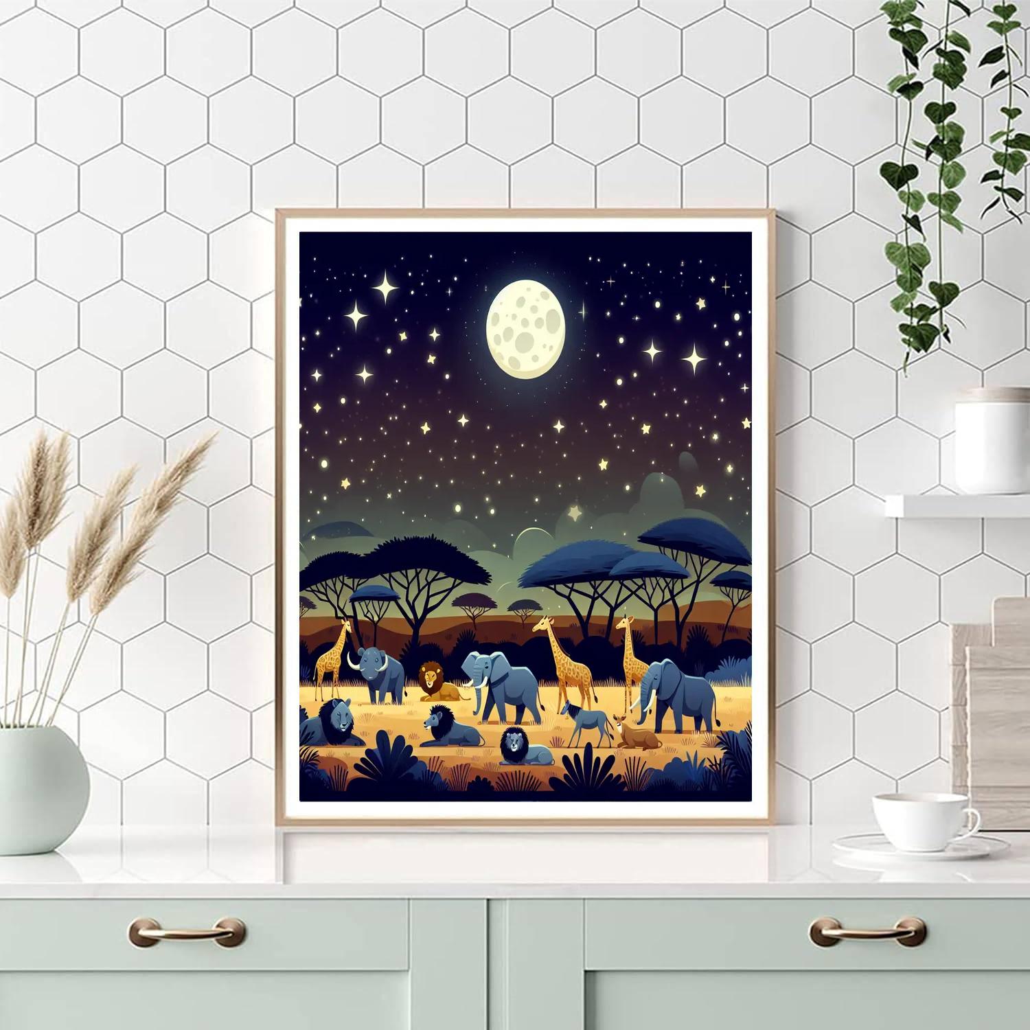 Starlit Savannah Night Painting Number Kit