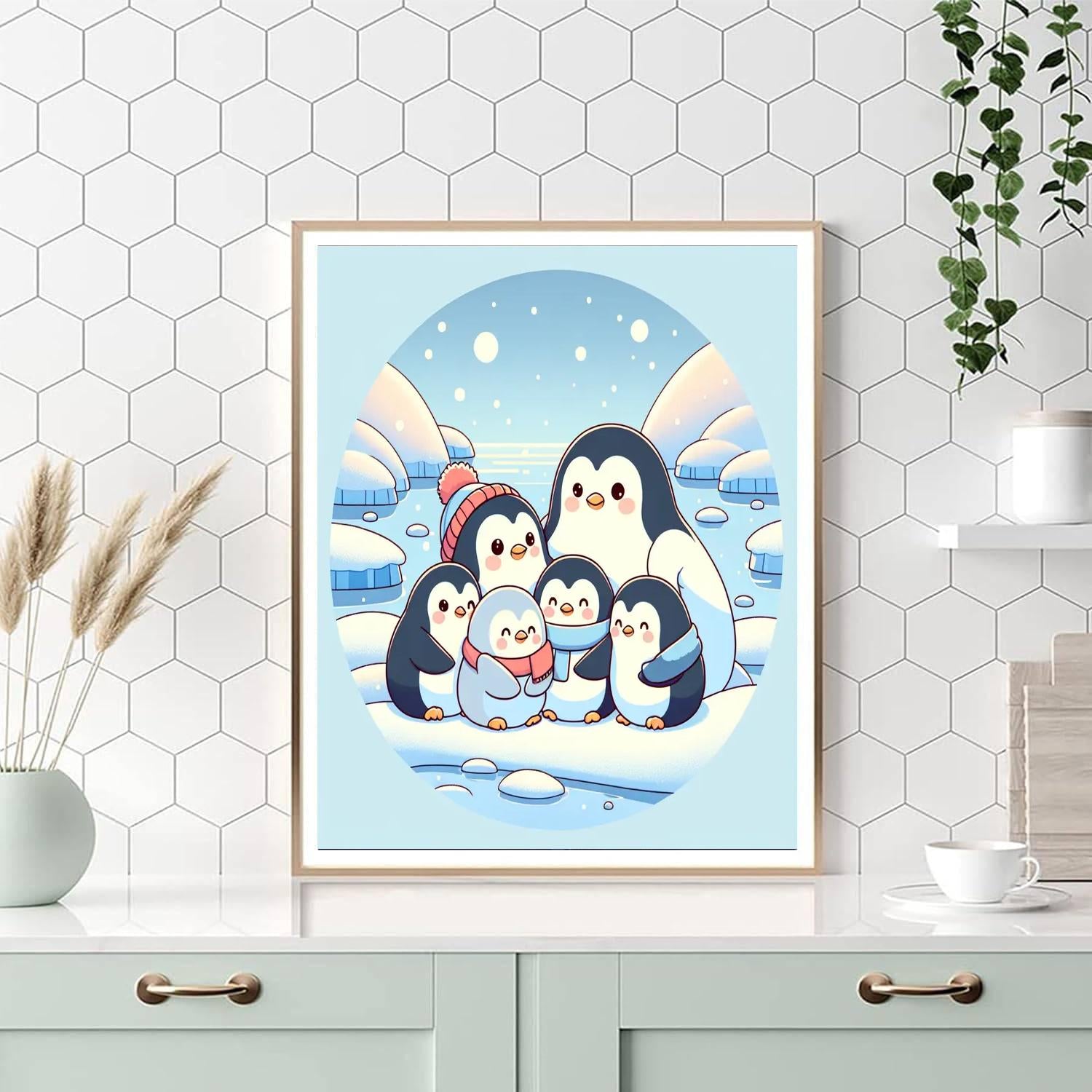 Snug Penguin Snowscape Number Painting