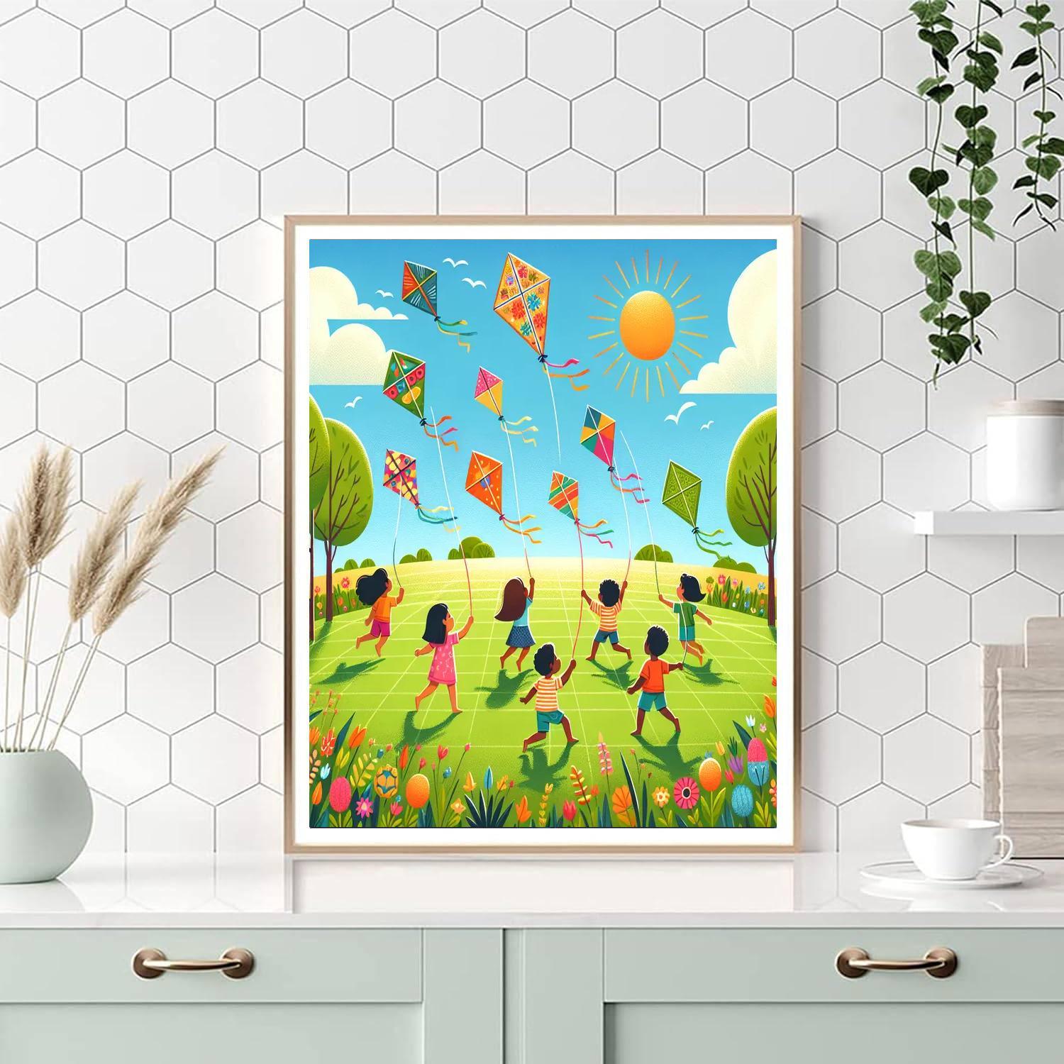 Whimsical Kite Flying Day Painting By Numbers Kit