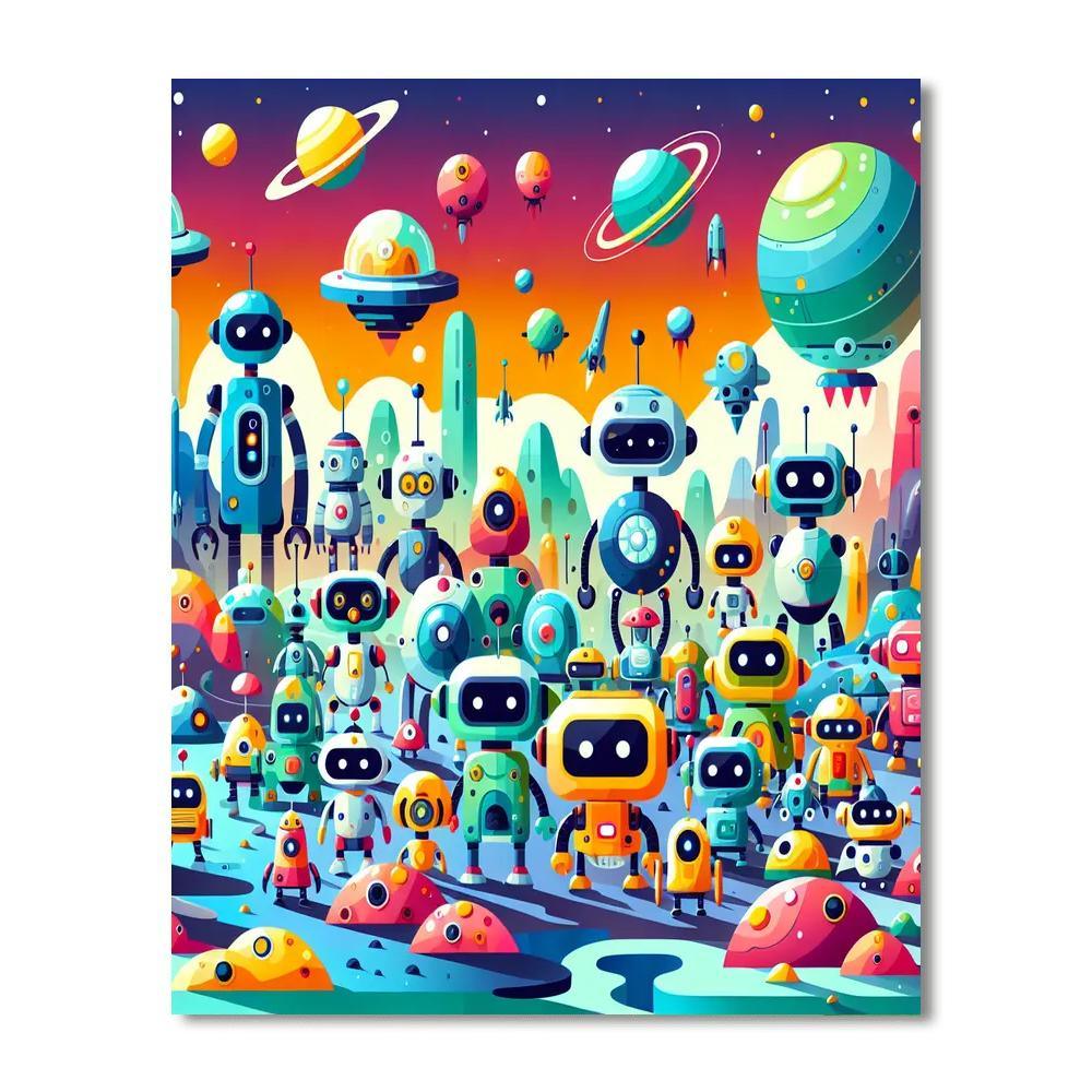 Robot Planet Invasion DIY Paint By Numbers