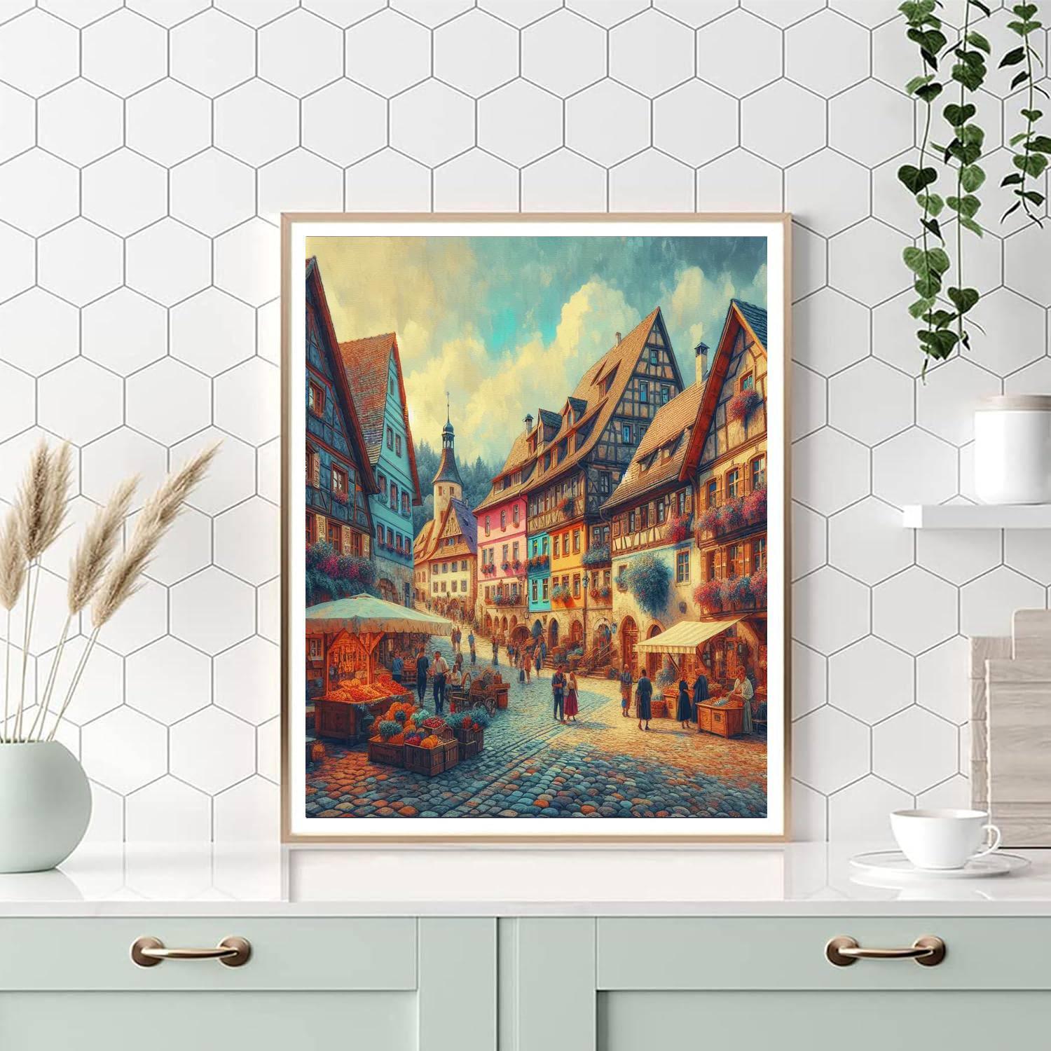 Historic European Village Number Painting