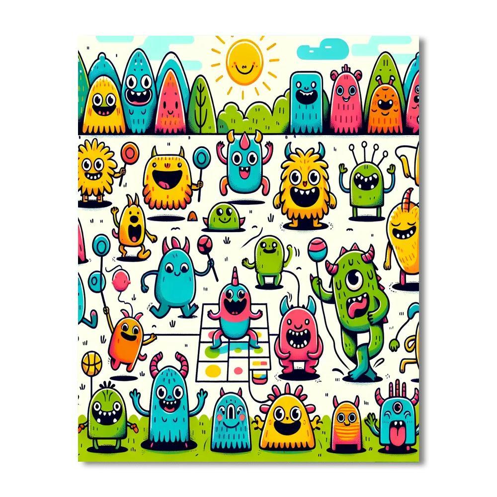 Silly Monsters Playing Games Painting By Numbers Kit