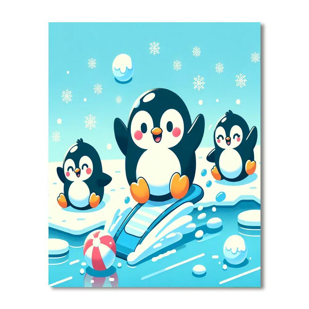 Joyful Penguins Playing Numbered Painting Kits