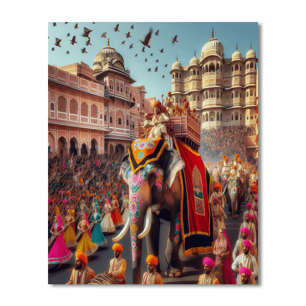 Elephant Festival - India Number Painting