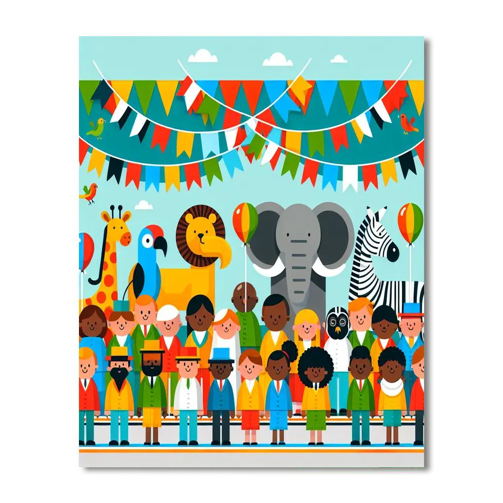 Playful Parade Of Pals Paint By Numbers Art