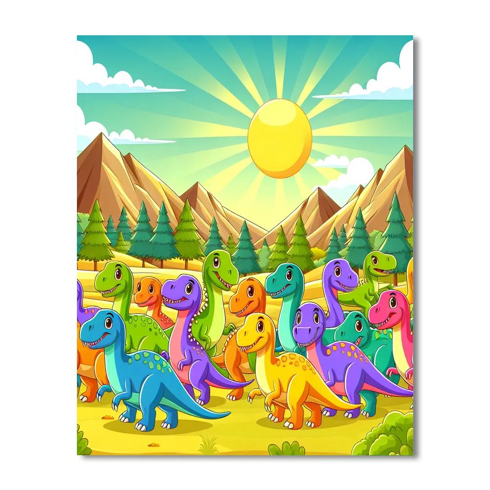 Sunny Day In Dino Valley Paint By Numbers Kits