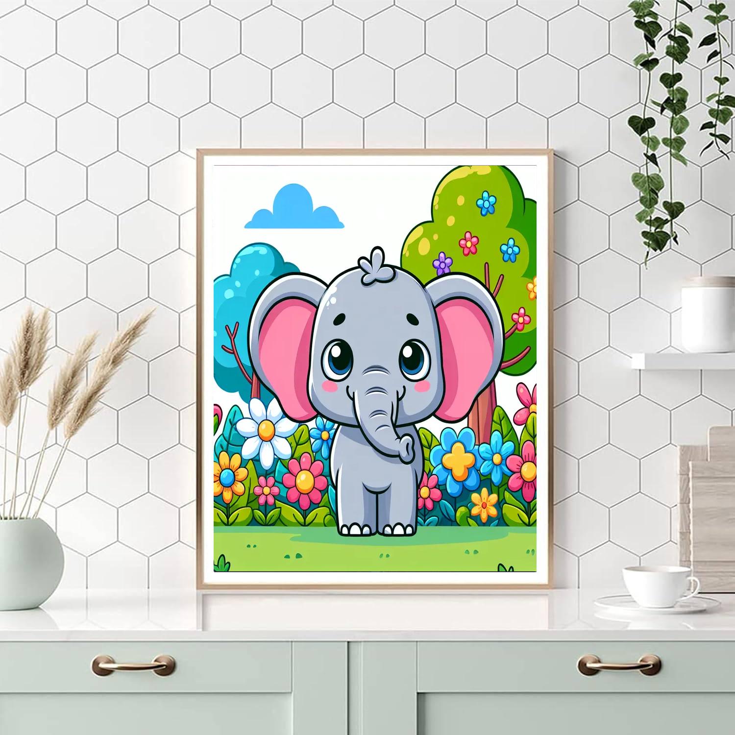 Playful Little Elephant Numbered Painting Kits