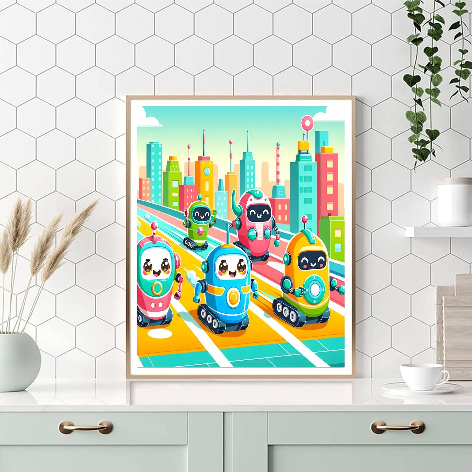 Jolly Robot Race Paint By Numbers Art