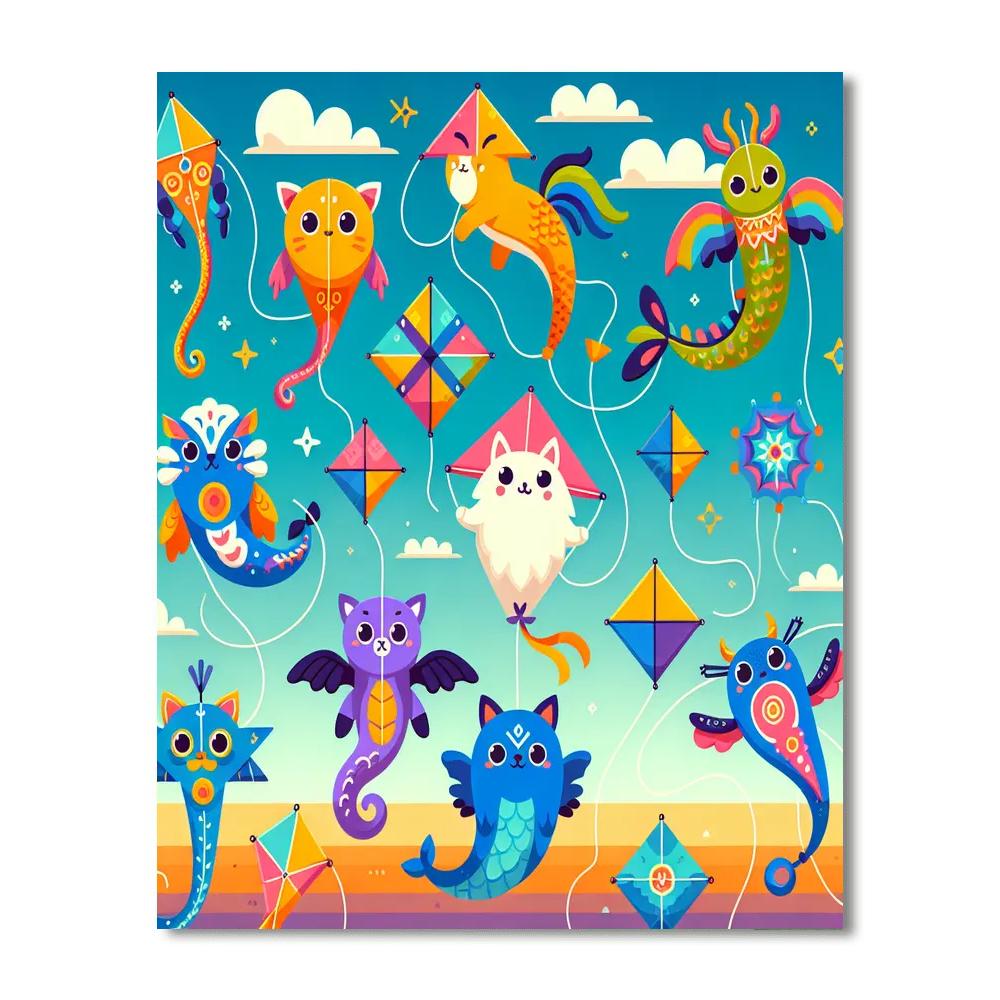 Colorful Kite Creatures Number Painting