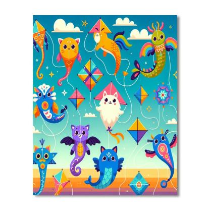 Colorful Kite Creatures Number Painting