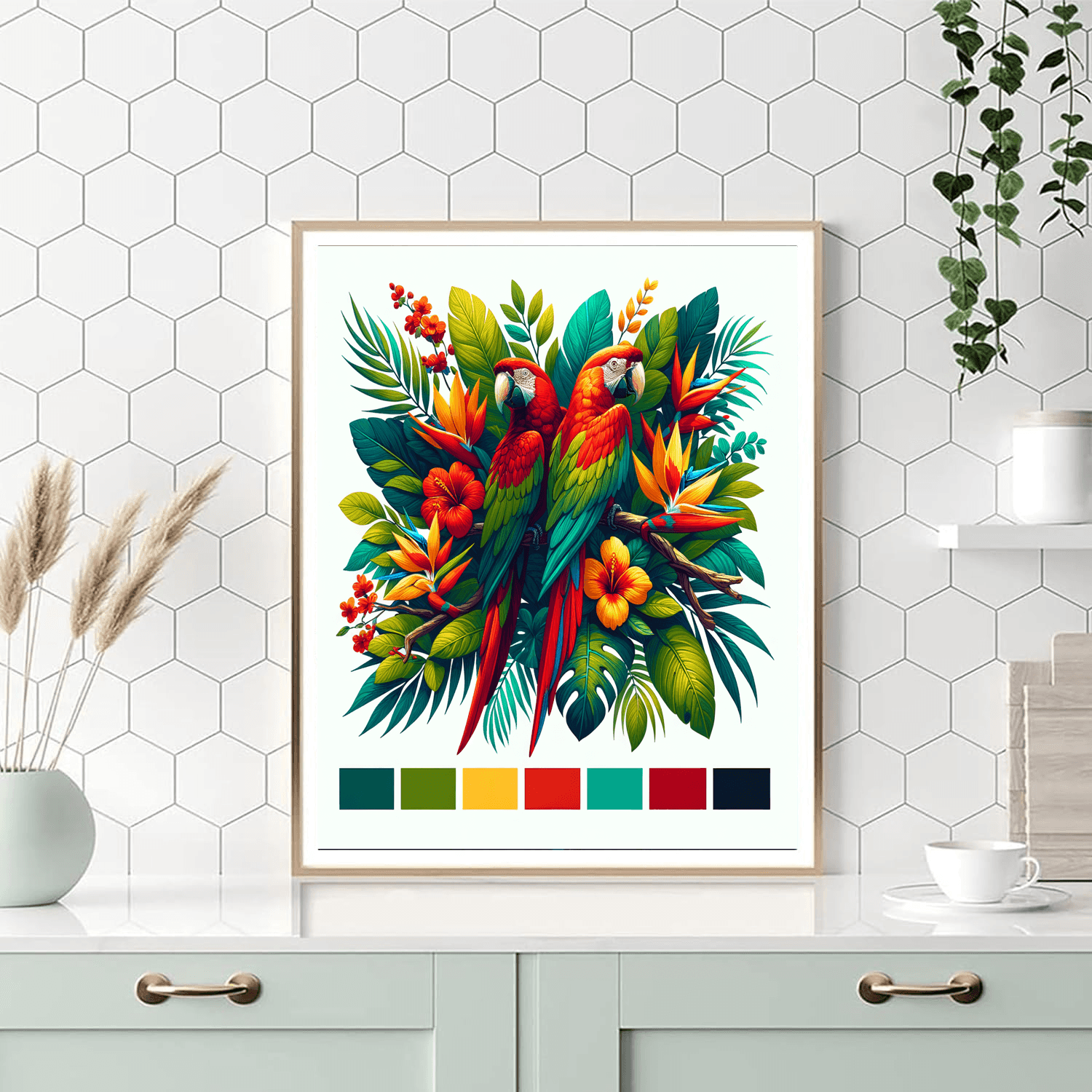 Colorful Parrots In Paradise Numbered Painting Kits