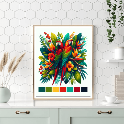 Colorful Parrots In Paradise Numbered Painting Kits