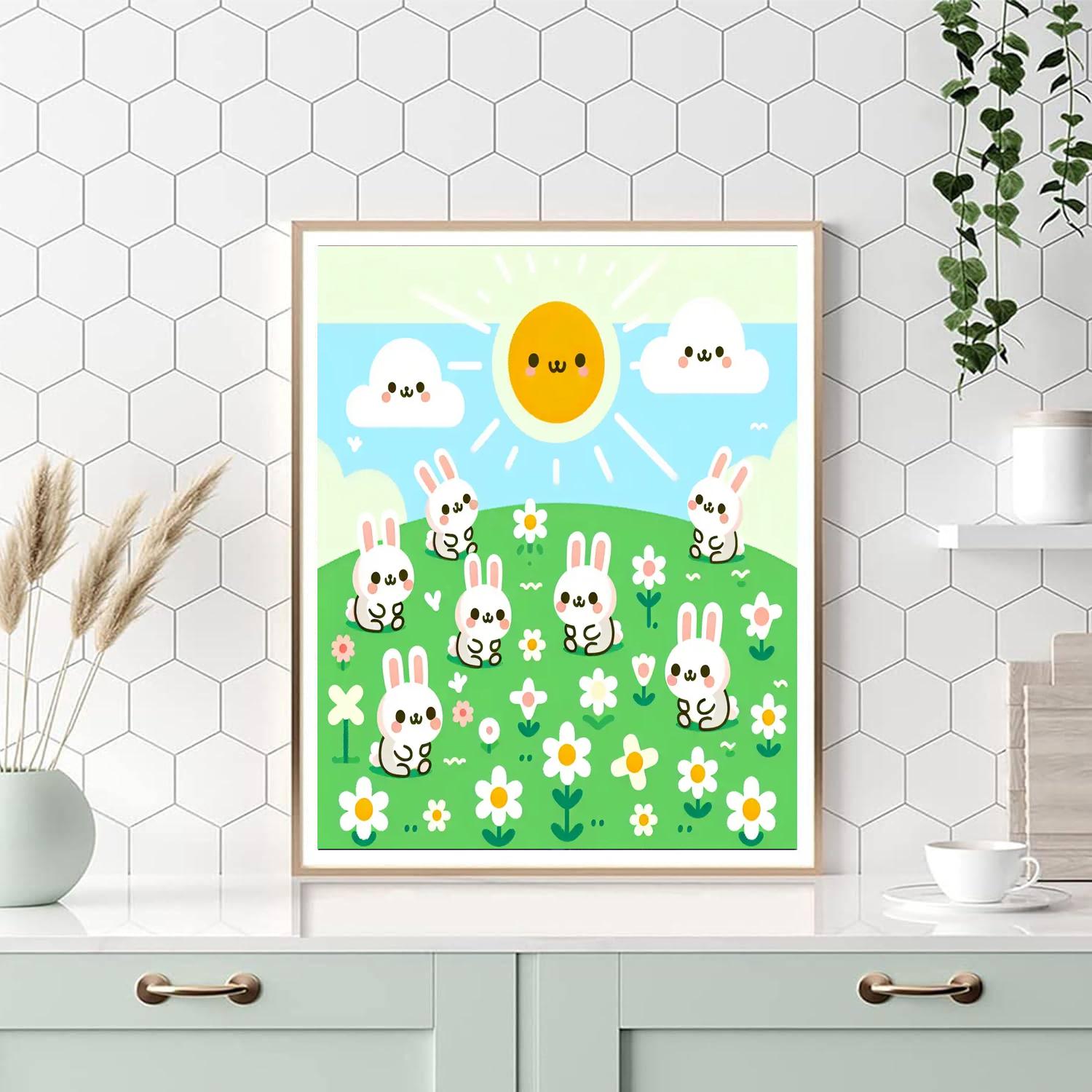 Fluffy Bunny Meadow Number Painting