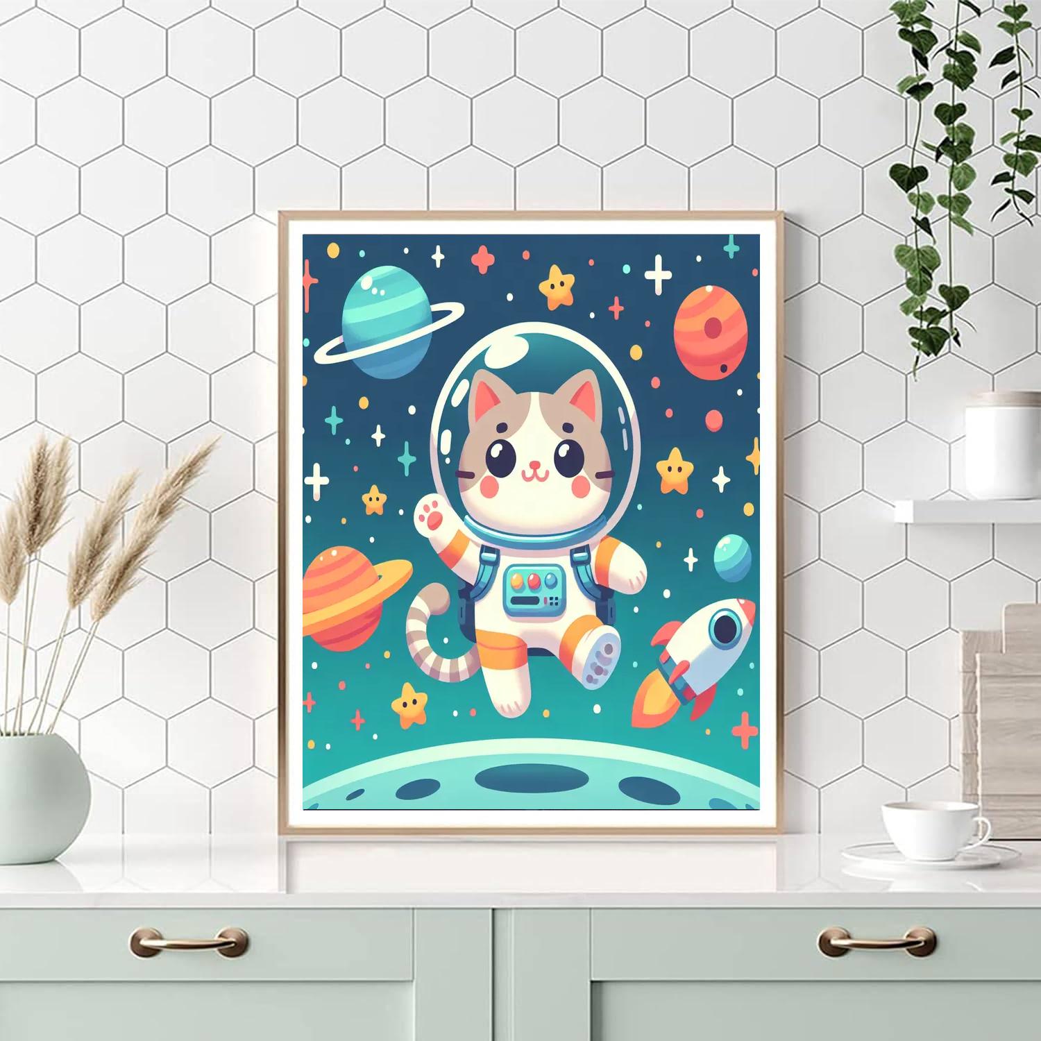 Cosmic Cat Astronaut Number Painting
