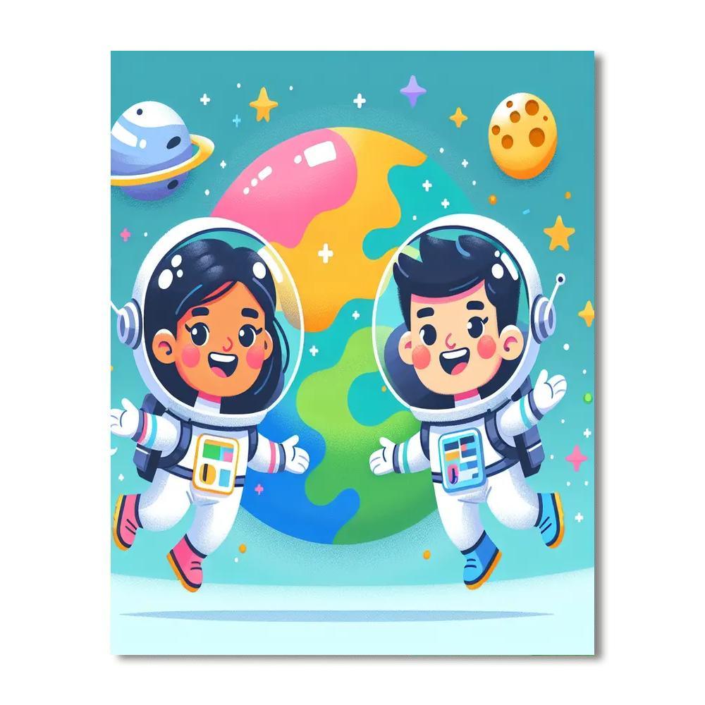 Friendly Astronauts In Space Paint By Numbers Art