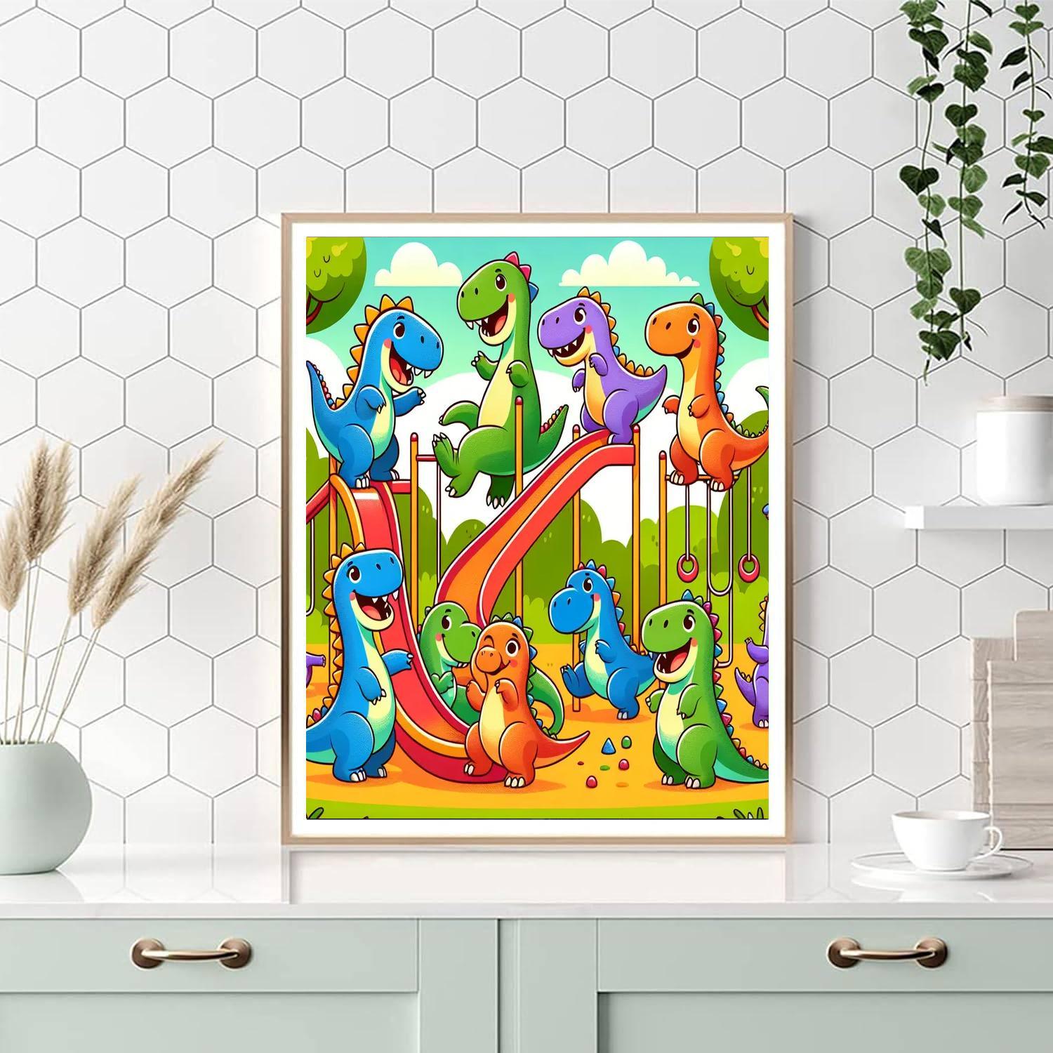 Joyful Dino Playground Paint By Numbers Art