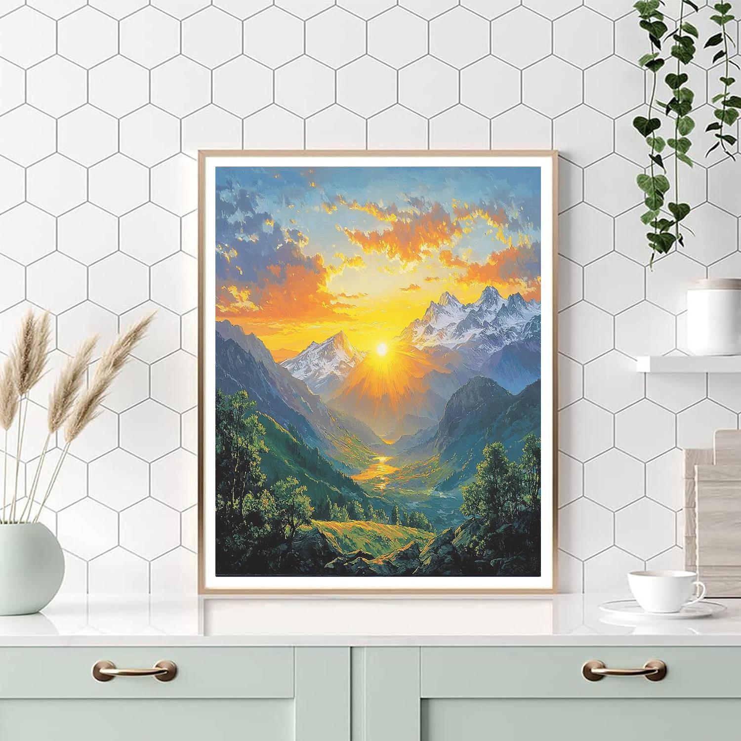 Albert Bierstadt Inspired Silent Alpine Sunrise  Number Painting