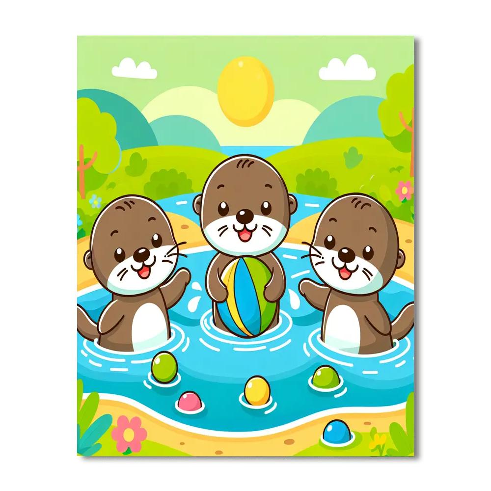 Playful Otters Paint By Numbers Art