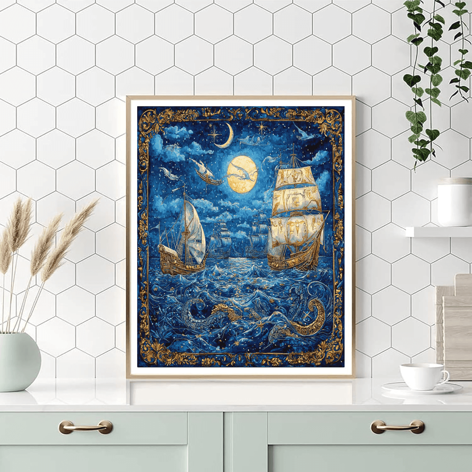 Classical Fresco Style Inspired Inspired Ancient Mythic Sea Voyage  Paint By Number