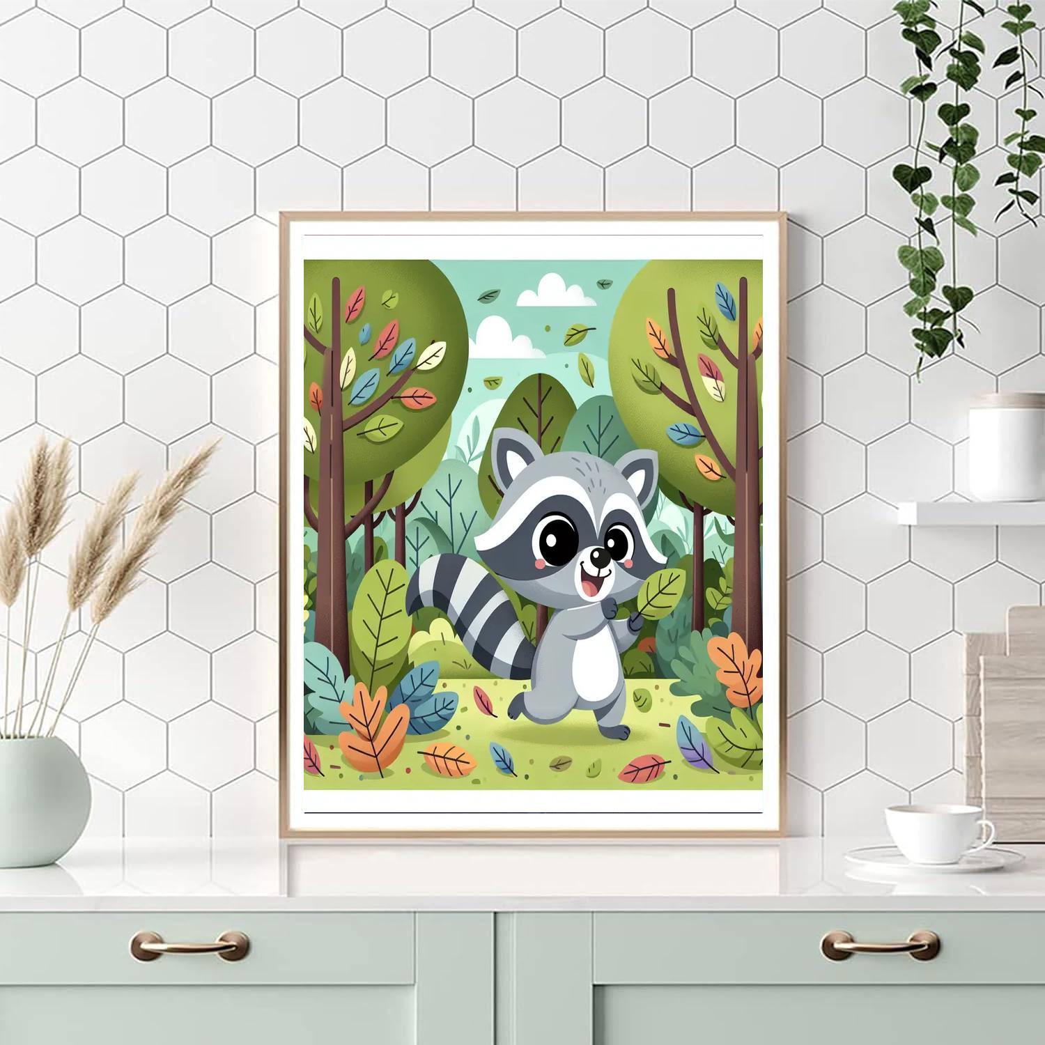 Lively Raccoon Paint By Numbers Art