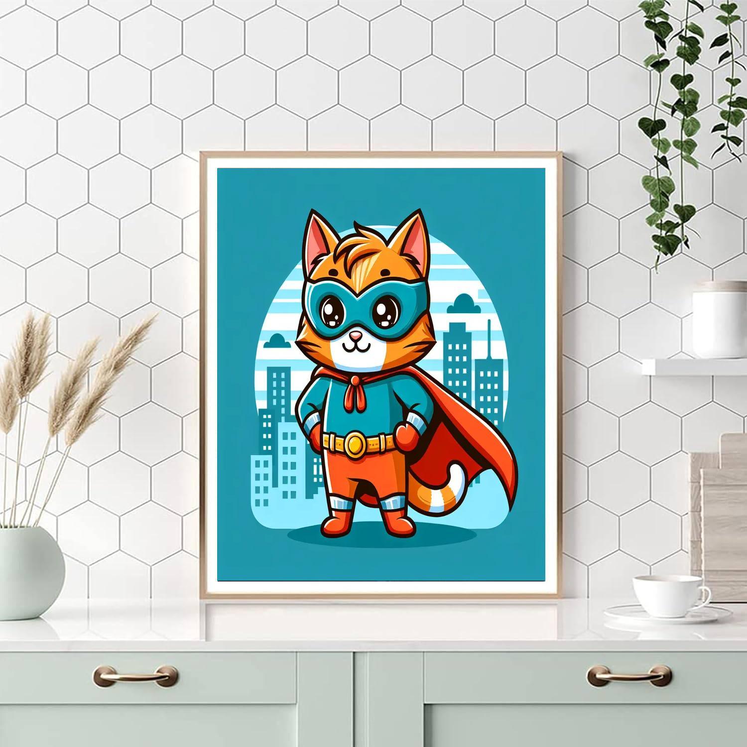 Creative Superhero Cat Painting By Numbers Kit