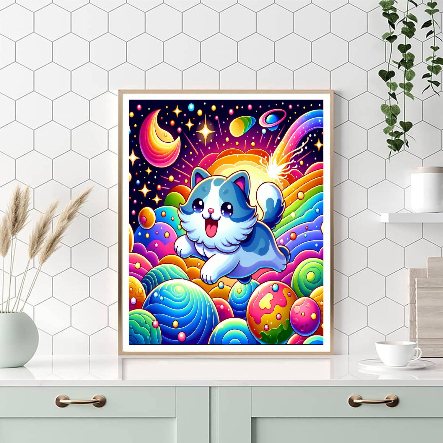 Cosmic Kitten's Space Chase Paint By Numbers