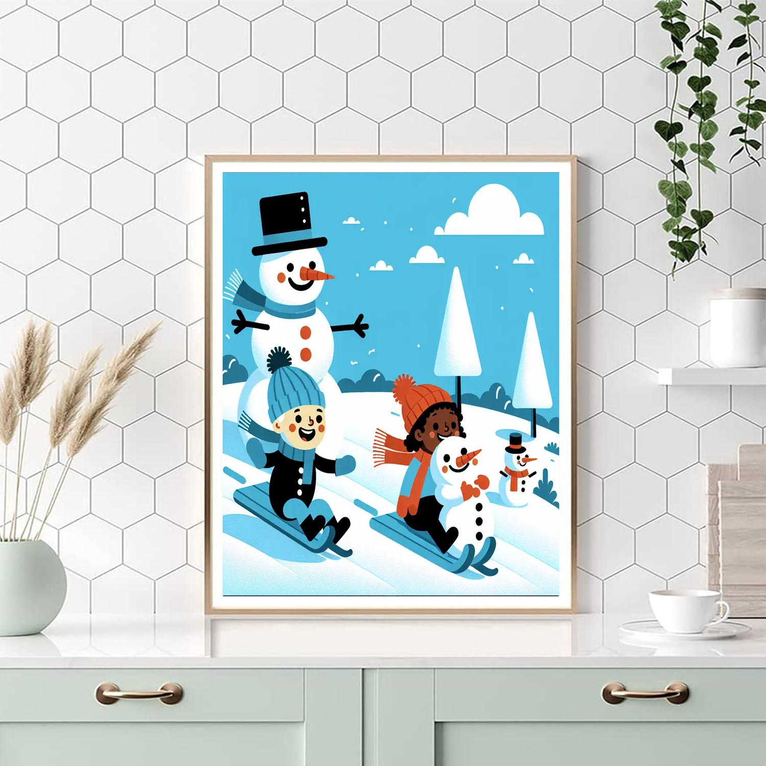 Snowy Winter Scene Paint By Numbers Art