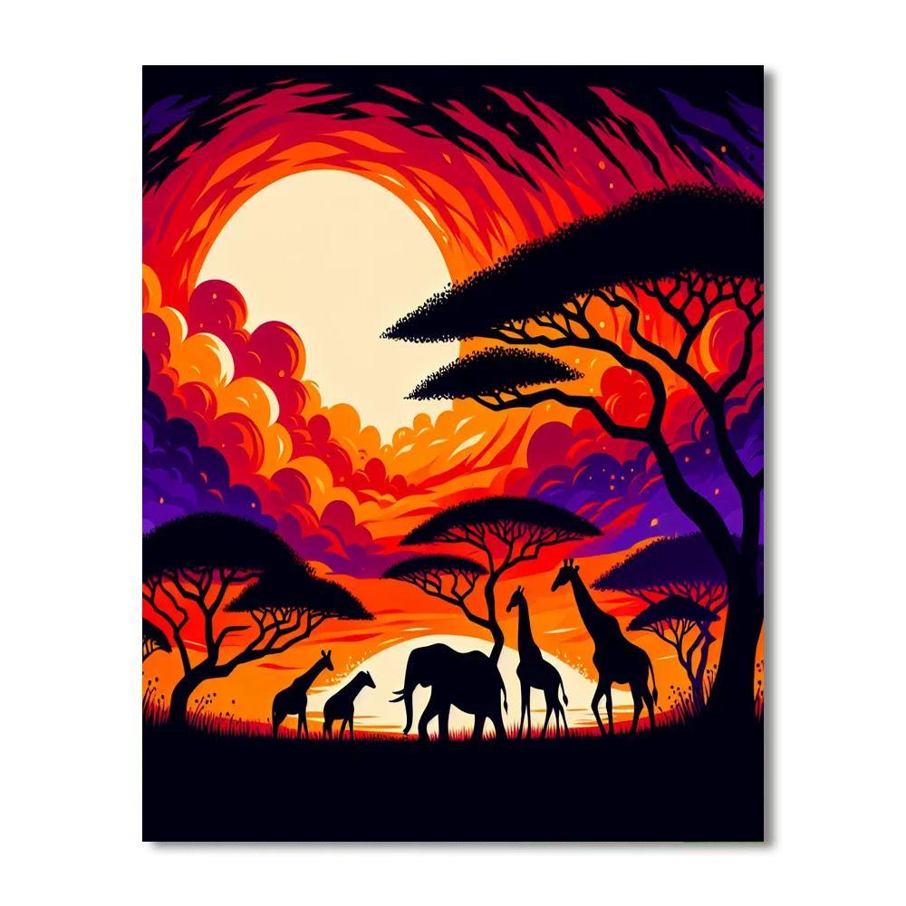 Silhouetted Safari Adventure Number Painting