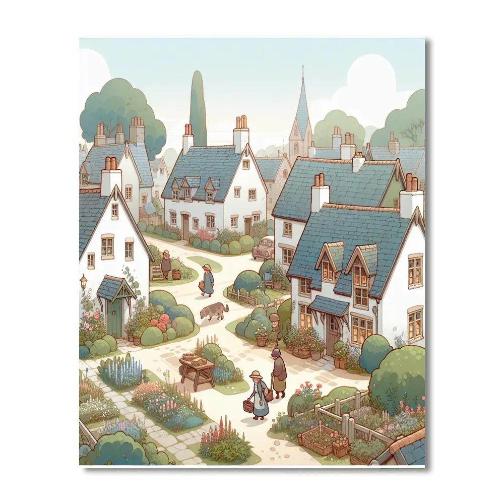 Cozy Cottage Village Paint By Numbers
