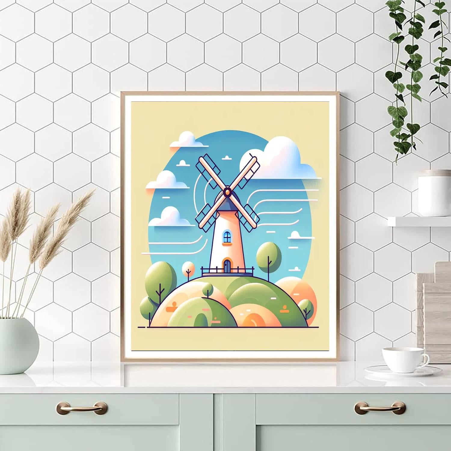 Windy Hilltop Windmill DIY Paint By Numbers