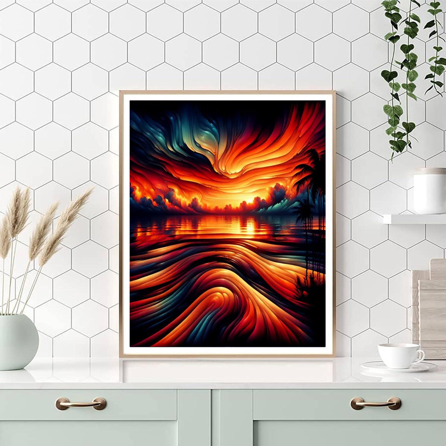 Fiery Sunset Ocean Numbered Painting Kits